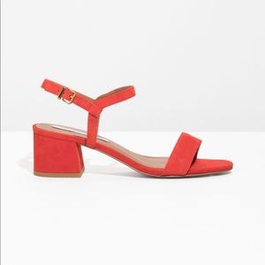 & Other Stories Suede Orange-Red Block Heels